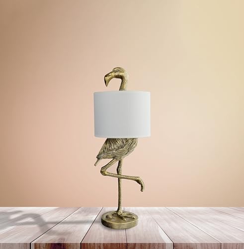 Creative Co-Op Resin Flamingo Table Lamp with Linen Shade, Gold Finish