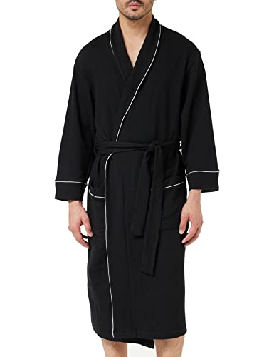 Amazon Essentials Men's Lightweight Waffle Robe (Available in Big & Tall), Black, Medium-Large