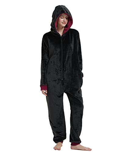 Novelcos Magic College Styles Flannel Pajamas Men and Women Jumpsuit Unisex Adult Hooded Sportswear Sleep Homewear Red L