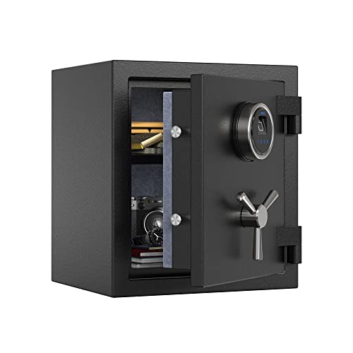 RPNB Deluxe Biometric Fireproof Safe Box,Digital Fingerprint Fireproof Waterproof Safe with Touch Screen,Removable Shelf and 3 Spoke Safe Handle,Home Safe for Cash Documents Jewelry,0.84 Cubic Feet