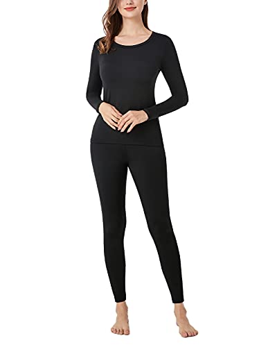 LAPASA Women's Thermal Underwear Set Fleece Lined Long Johns Top Shirt & Bottom Soft Base Layer Thermoflux 200 Warm Midweight Cold Weather L41 Large Black