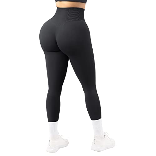SUUKSESS Women Seamless Butt Lifting Leggings High Waisted Workout Yoga Pants (Black, S)