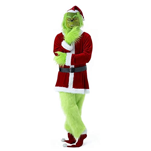 Lukvuzo Christmas Green Monster Costumes 7PCS Adult Furry Christmas Cosplay Costume Santa Outfit Sets 2XL…