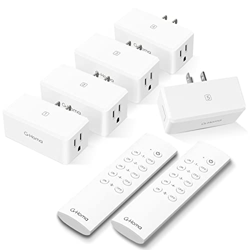 G-Homa Wireless Remote Control Outlet Plug Light Switches, Long Range with 2 Remotes and 5 Pack Outlets Plug for Light Bar, Seasonal Light, Plant Light, Fish Tank[125V, 15A, 1875W]