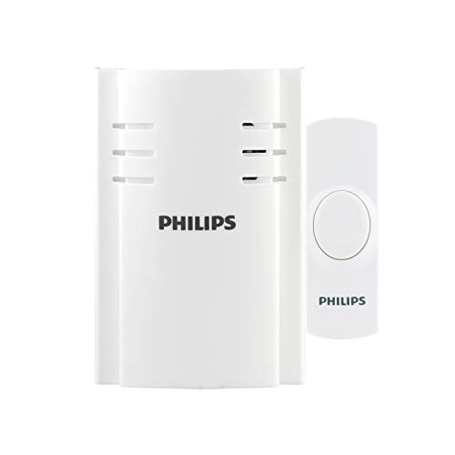 Philips Accessories Wireless Doorbell Kit, Plug-In Reciever, 1 Push Button, 2 Melodies, 4 Volume Levels, 150 Ft Range, White, DES2120W/27
