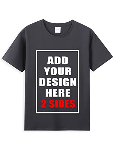 Oucouvip Custom T-Shirt for Women Men Add Your Own Design Cotton Crewneck Tee Shirts Dark Grey