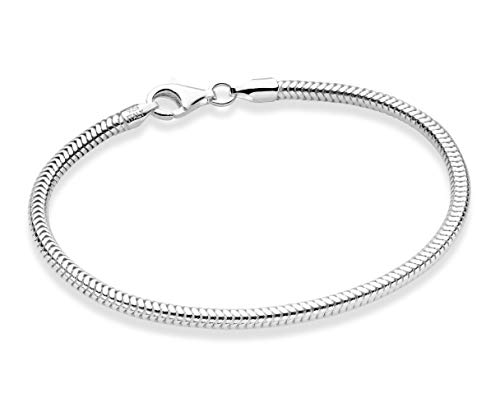 Miabella Solid 925 Sterling Silver Italian 3mm Snake Chain Bracelet for Women Men Teen Girls, Charm Bracelet, Made in Italy (Length 6.5 Inches (X-Small))