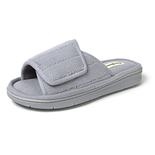 Dearfoams Women's Adjustable Indoor/Outdoor Machine Washable Memory Foam Slide Slipper, Sleet Terry, 7-8