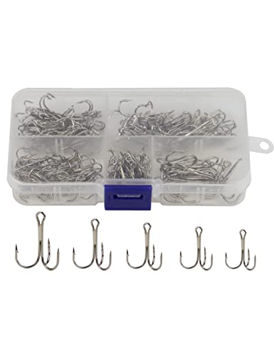 Beoccudo Treble Hooks Kit, Saltwater Freshwater Size 2 4 6 8 10 Triple Fishing High Carbon Steel Hooks