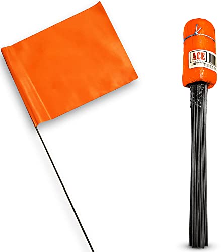 Orange Marking Flags Yard Flags - 4x5-Inch Marker Flags - 15-Inch Wire - 100 Pack - Perfect For Lawn Flags, Landscape Flags, Marking Flags For Lawn, Survey Flags, Sprinkler Flags, Irrigation Flags