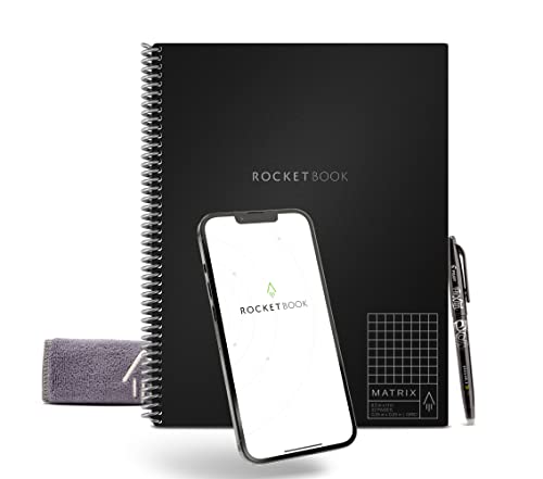 Rocketbook Matrix Smart Reusable Graph Notebook | Eco-friendly, Digitally Connected Isometric Notebook | infinity Black, Letter Size (8.5' x 11') with Pen, Cloth, and App Included
