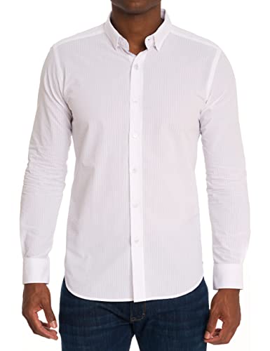 Robert Graham Men's Andrews Long-Sleeve Woven Shirt, White, Large