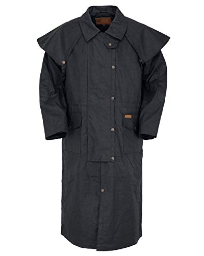 Outback Trading Men's 2056 Stockman Waterproof Breathable Extra-Long Cotton Oilskin Duster Coat, Black, X-Large
