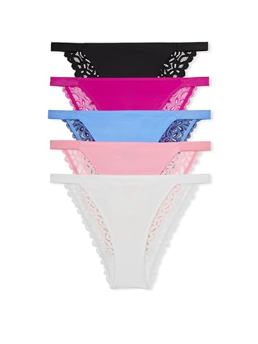 Victoria's Secret Bikini Underwear for Women, Lace Fabric, 5 Pack, Multi (L)