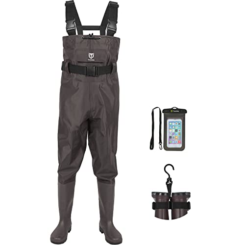 TIDEWE Bootfoot Chest Wader, 2-Ply Nylon/PVC Waterproof Fishing & Hunting Waders with Boot Hanger for Men and Women Brown Size 10