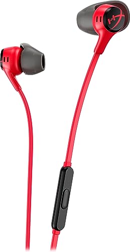 HyperX Cloud Earbuds II – 14mm Drivers, Four Eartips, Hard-Shell Carrying Case, Low-Profile 90° Plug, 3.5mm Plug, Built-in Microphone, Multi-Function Button, PC, Mobile, Nintendo Switch – Red