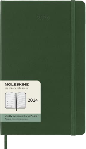 Moleskine Classic 12 Month 2024 Weekly Planner, Hard Cover, Large (5' x 8.25'), Myrtle Green