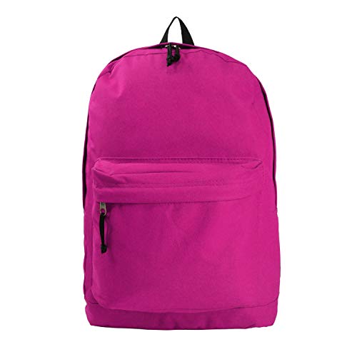 K-Cliffs Classic Bookbag Basic Backpack Simple School Book Bag Casual Student Daily Daypack 18 Inch with Curved Shoulder Straps Hot Pink