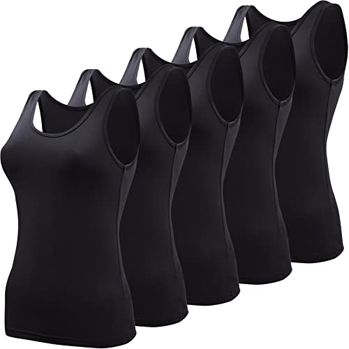 BQTQ 5 Pcs Basic Tank Tops for Women Undershirt Tank Top Sleeveless Under Shirts, XXL Black