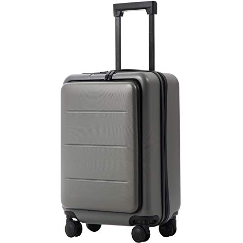 Coolife Luggage Suitcase Piece Carry On ABS+PC Spinner Trolley with pocket Compartmnet(Titanium gray, 20in(carry on))