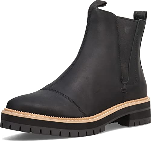 TOMS Women's Dakota Chelsea Boot, Water Resistant Black Leather, 8