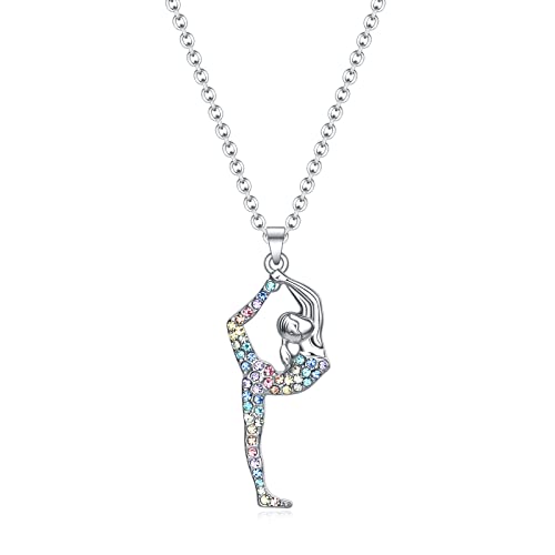 VEEHOO Gymnastics Gifts for Girls,Bling Rainbow Gymnast Necklace,Team USA Gymnastics Girl Jewelry Pendant,Sport Gymnastics Birthday Gifts for Girl Daughter (Gymnastics Necklace)