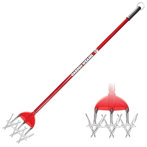 Garden Weasel Rotary Cultivator with Detachable Tines - Long Handle | Aerate, Weed, Cultivate, Plant, Reseed | Lawn Reseeding Garden Tool, Garden Soil Loosener | 90206