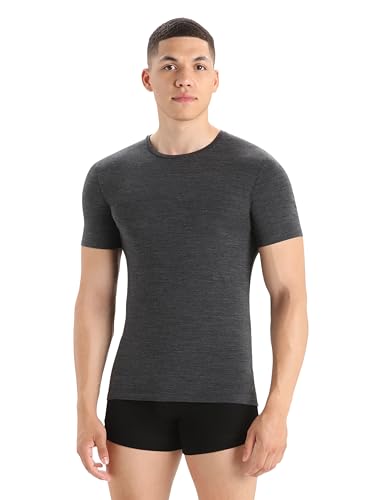 Icebreaker Merino Men's Anatomica Cold Weather Base Layer Thermal Short Sleeve Crewneck T-Shirt, Jet Heather, Medium