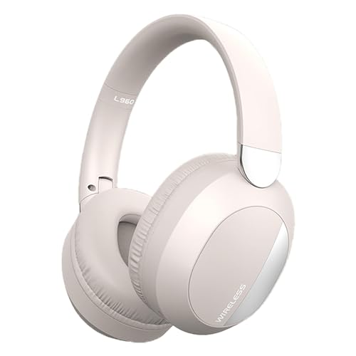 KALWEL Over The Ear Headphones Wireless Bluetooth,Wireless Headset with Mic for Work,5.3 Noise Canceling Low Latency Bluetooth Gaming Headset, for Travel Work Laptop PC Cellphone Universal, White