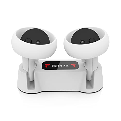 AMVR Charging Dock for Oculus Quest 2 Touch Controllers, Handle Display Holder Mount Station with 2 Rechargeable Batteries and USB-C Cable