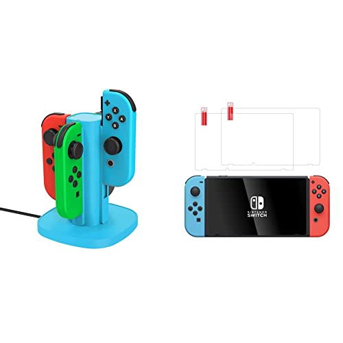 TALK WORKS Joy Con Charging Dock for Nintendo Switch & Screen Protector for Nintendo Switch Lite