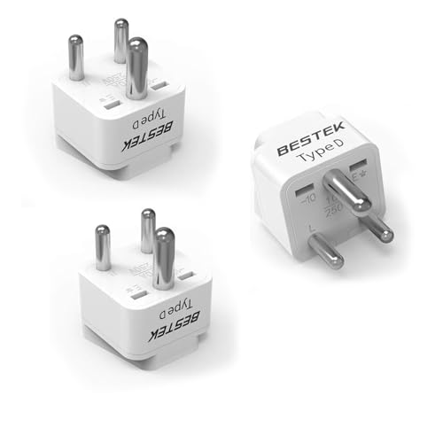 BESTEK US to India Plug Adapter Works in Nepal, Maldives, Pakistan, India Power Adapter, Grounded Travel Adapter for Indian Plug, Perfect for Phones, Laptop Chargers