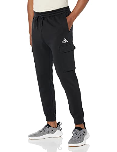 adidas Men's Essentials Fleece Regular Tapered Cargo Pants, Black/White, X-Large