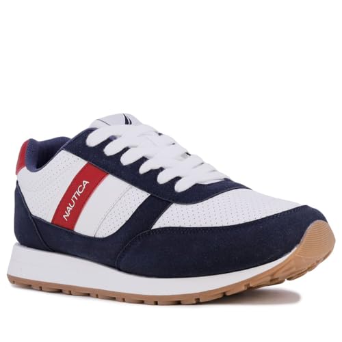 Nautica Men's Casual Lace-Up Fashion Sneakers Oxford Comfortable Walking Shoe-Outfall-Americana White Red Blue-10.5