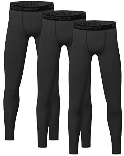 4 or 3 Pack Youth Boys' Compression Leggings Tights Athletic Pants Sports Base Layer for Kids Cold Gear 3 Black S