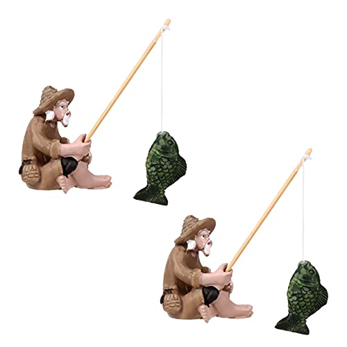 2pcs MiniatureFishing Old Man Resin Figure Statue Chinese Mudman Sitting Garden Statue Ornament for Outdoor Pool Micro- Landscape Bonsai Garden Crafts Assorted Color, 3.8x2.5cm