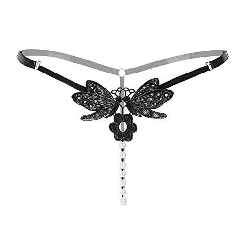 Women's Sexy Panties, Lace Thongs G-String with Pearls Ball Hollow Low Waist Hipster Underpants Bikini Cheeky Underwear Thongs Stretch V-Strings Bow-Tie Lingerie for Women Sex Briefs Underwear Panties