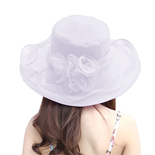 Fascinators for Tea Party Red Fascinator Hats for Women Derby Hat for Women 2024 Church Fascinator Tea Party Floral Wedding Hat Wide Brim Summer Beach Hat UV Protection Sun Hat White