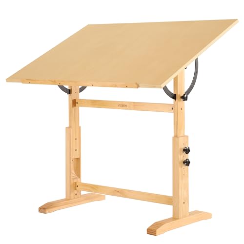 VISWIN 30' x 42' Extra-Large Artist Drafting Table, Adjustable Height & Angle, Solid Pine Wood Drawing Table, Art Table for Adults, Tilts Flat, Craft Table for Painting, Writing, Reading
