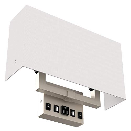 LEDMyplace 2-Light Led Wall Sconce Fixture, Sconces for Living Room with USB Ports and Outlet, Brass Sconces, E26 Base, Brushed Nickel Finish, White Fabric Shade, Decorative Wall Lighting