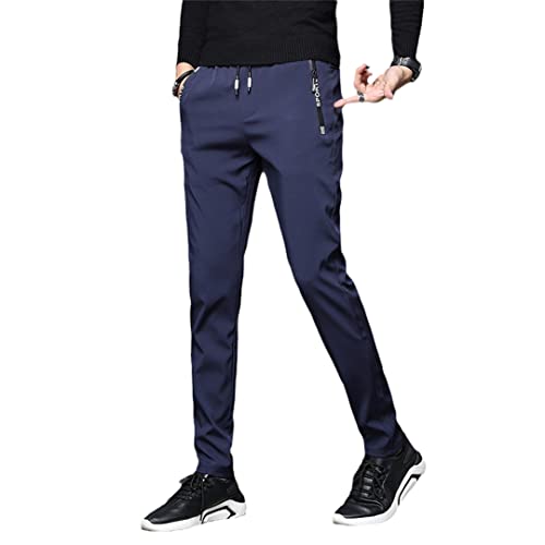 AXEBHPED Men's Winter Fleece Thicken Warm Casual Pants Business Slim Elastic Thick Outdoor Jogging Trousers Blue 28