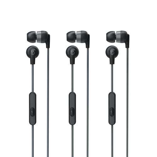 Skullcandy Ink'd+ in-Ear Wired Earbuds, Microphone, Works with Bluetooth Devices and Computers - Black 3-Pack