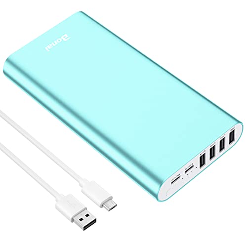 BONAI Portable Charger 20000mAh Power Bank 2.0A Max Input 4 USB Output, Aluminum Polymer External Battery Pack for Road Trip Camping Compatible with iPhone iPad Samsung Smartphone Tablet - Mint