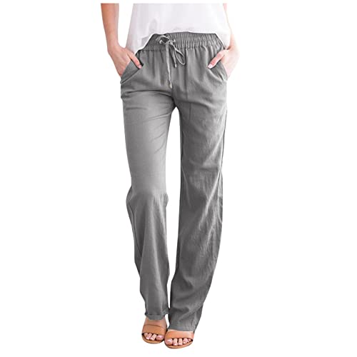 my orders amazon warehouse deals today Summer Capri Pants for Women Casual Drawstring Elastic Waist Linen Pant Straight Wide Leg Cropped Trouser with Pockets women pull on capris orders Grey-3 XL