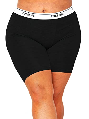 POSESHE Women's Boxer Briefs 8' Inseam, MicroModal Anti-Chafing Boyshorts Underwear,black - 8 Inseam,5X(30W-32W)