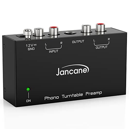 Jancane Phono Preamp for Turntable- Mini Electronic Audio Stereo Phonograph Preamplifier with RCA Input, RCA/TRS Output, Low Noise Operation, with 12 Volt DC Adapter