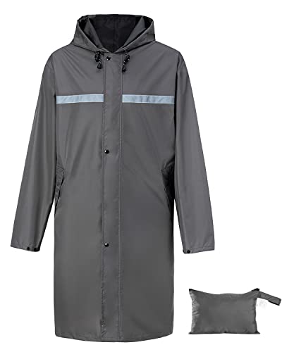 AIMLYXEE Mens Long Rain Jacket Waterproof Raincoat Hooded Rain Poncho Lightweight Emergency Jacket for Outdoor Activities (as1, alpha, l, regular, regular, Grey)