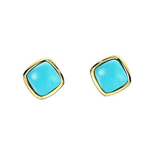 Sterling Silver Turquoise Stud Earrings Cushion Cut 18K Gold Plated Earrings Fine Jewelry For Women