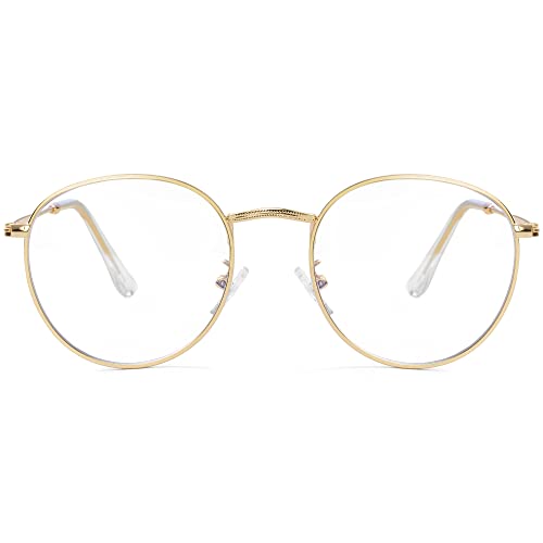 Kursan Blue Light Blocking Glasses for Women Men Retro Round Clear Lens Eyeglasses (Gold)
