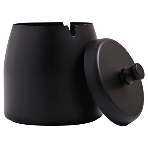 Ashtray with Lid for Cigarette, Stainless Steel Smokeless Odorless Windproof Ashtrays for Home Office Tabletop Outside Patio Outdoor Balcony(3.54'x3.0'x3.38')